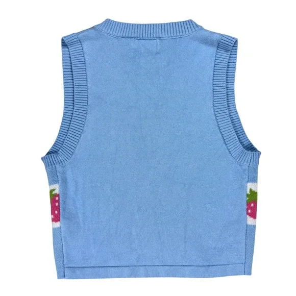S Luna Ivy Strawberry Checkered Sweater Vest Preppy Kawaii Coquette Academia - Picture 3 of 4